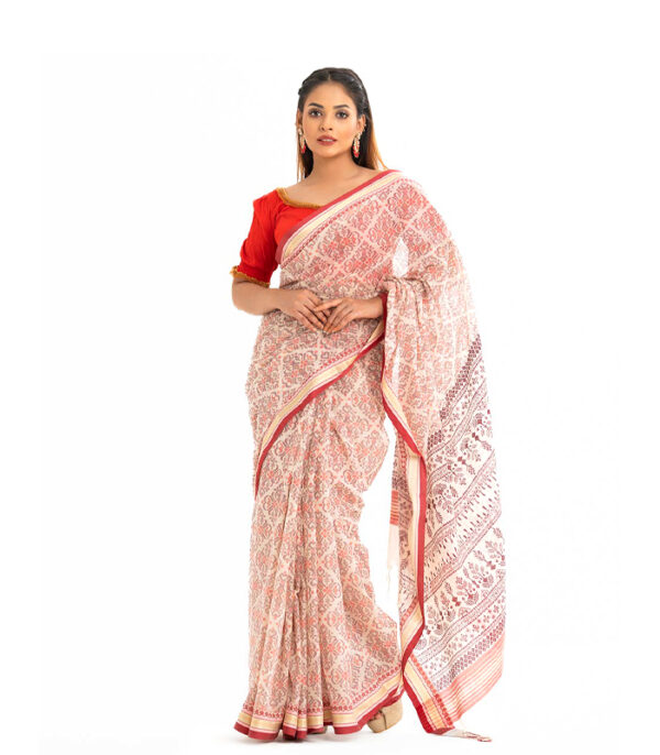 Off-White Cotton Saree - Image 3