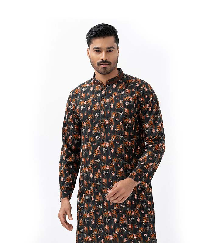 Black-Cotton-Semi-Fitted-Panjabi