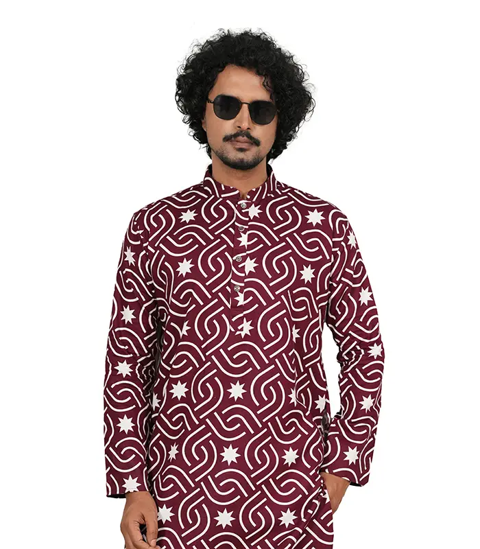 Print Cotton Panjabi-Maroon-Akonda Fashion