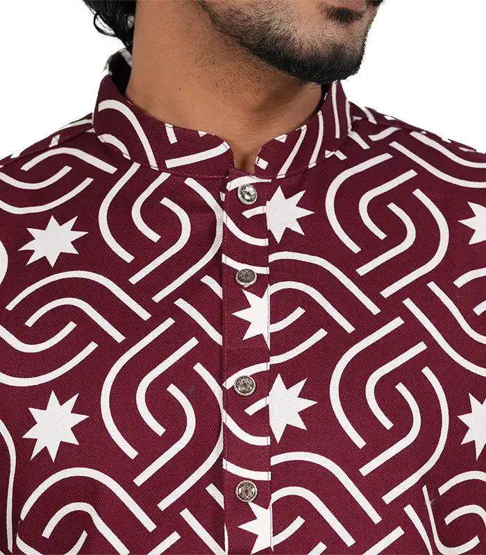 Print Cotton Panjabi-Details-Maroon-Akonda Fashion