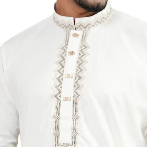 Indian Luxury Panjabi-White-Details